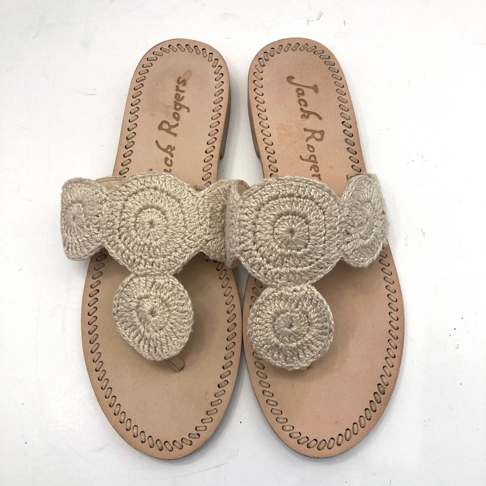 Jack Rogers Jacks Thong Crochet Sandals in Natural Womens 5.5 M‎ Beige Crochet
